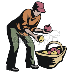 Person filling a basket with apples