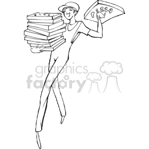 The clipart image depicts a figure in a casual work outfit holding a stack of pizza boxes in one hand and a pizza delivery bag in the other, suggesting they are a pizza delivery person performing their job.