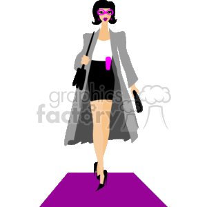 The image is a clipart illustration of a stylized woman possibly representing a professional. She is wearing a business outfit with a skirt, a coat, and high heels. She is also carrying a briefcase and appears to have a mask, hinting at a dual identity or a playful, mysterious theme.