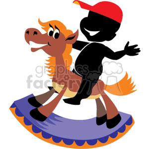 Silhouette of a boy riding a rocking horse