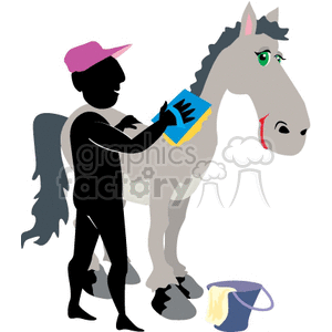 Man washing a horse