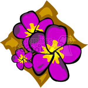 The clipart image depicts a group of stylized tropical flowers, which are reminiscent of Hawaiian hibiscus flowers. The illustration features a cluster of bright pink flowers with yellow accents in the center, giving off a vibrant and exotic Hawaiian aesthetic.