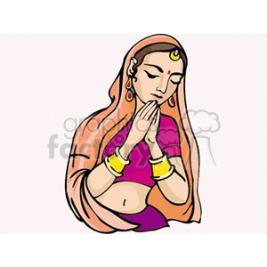 Clipart of a woman in traditional attire with hands folded in prayer.