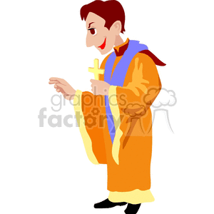 A clipart image of a priest in religious attire holding a cross.