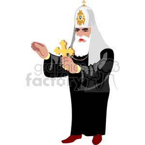 Clipart of a religious figure in a robe and headdress holding a cross, possibly representing a priest or bishop in Christian tradition.