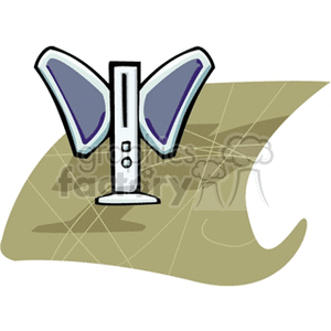 A stylized clipart image of a futuristic music speaker with dual wings on a geometric background.