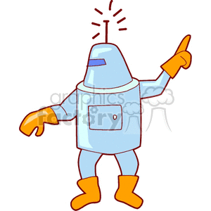 A cartoon-style clipart depicting a blue robot with an antenna, orange gloves, and orange boots.