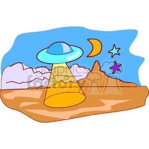 UFO in Desert with Moon and Stars