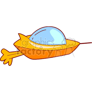 A colorful clipart image of a UFO or spaceship with a blue dome on top and a yellow-orange body, featuring a whimsical design.