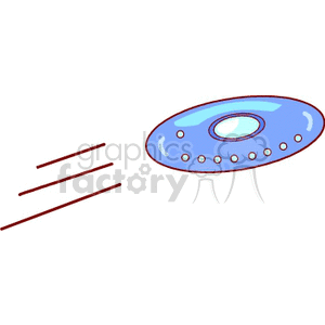 A clipart image of a blue UFO or spaceship with a simple design, flying through space.