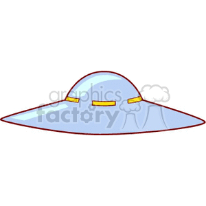 A cartoon-style clipart image of a UFO with a domed top and flat base in blue shades.