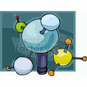 Colorful and abstract Sci-Fi space station clipart with spheres and connecting rods.