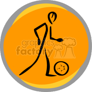 The image is a stylized clipart featuring a simple line drawing of a soccer player with a soccer ball at their feet. The figure appears to be in motion or preparing to kick a ball, and the background is a solid circular shape with a contrasting color. The soccer ball has a star design on it.