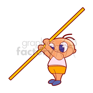 Big blue eyed cartoon boy holding a pole