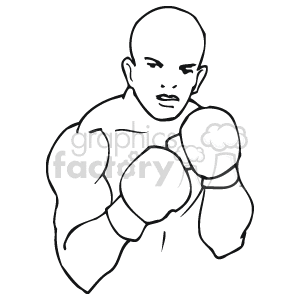   The clipart image depicts a boxer in a defensive stance with both gloves raised to protect the face. The boxer appears focused and ready for a bout. The image is a simple black and white drawing, emphasizing the sport of boxing through the athlete