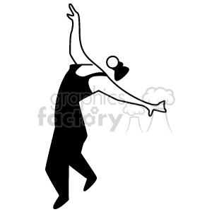 A black and white clipart image of a dancer with outstretched arms.