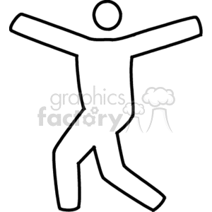 Simple black and white clipart of a stick figure in a dynamic, jumping pose with arms and legs spread out.