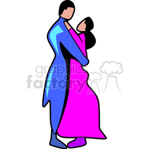 A colorful clipart image depicting a couple dancing, with the man wearing a blue outfit and the woman in a pink dress.