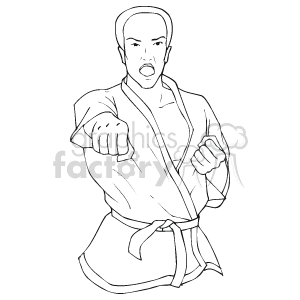 The clipart image depicts a figure in a karate stance, wearing a traditional karate gi with a belt. The person appears engaged and focused, possibly in the middle of a martial arts routine.