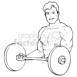 The clipart image depicts a stylized representation of a man engaged in weightlifting. The man appears muscular and is depicted performing a bicep curl with a barbell. His expression is focused and determined, suggesting an emphasis on fitness and exercise.