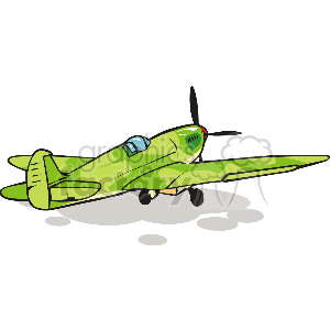   The clipart image features a stylized green airplane with a propeller at the front. The plane has two wings, a rear tail wing, landing gear, and a cockpit with windows. It
