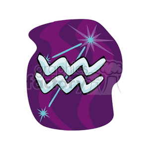 Clipart image of the Aquarius zodiac sign, typically depicted as wavy lines, against a purple background with star accents.