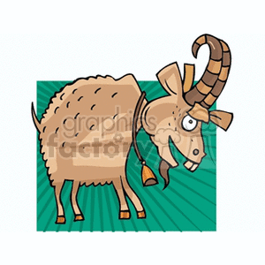 A cartoon illustration of a goat, representing the Capricorn zodiac sign, displayed on a green background.