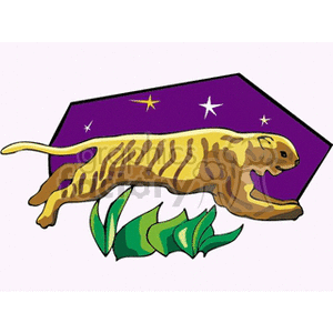 A clipart image featuring a tiger-like creature under a starry sky, symbolizing a zodiac sign or horoscope.