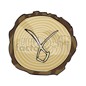 Clipart image of a tree trunk cross-section featuring the astrological symbol for Taurus, representing star signs and horoscopes.