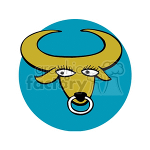 A clipart image depicting the Taurus zodiac sign, illustrated as a stylized bull's head with a nose ring, inside a blue circle.