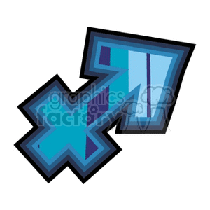 Clipart image of the Sagittarius zodiac sign represented by an arrow pointing upward to the right. The arrow is stylized with varying shades of blue and outlined in black.