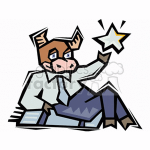 A clipart image featuring a cartoon bull character dressed in business attire, reaching for a star. This represents the Taurus zodiac sign.