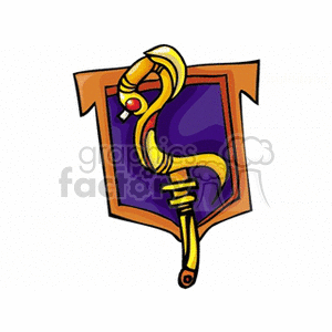 A colorful clipart image featuring a bright golden scepter with a red gem set against a purple and brown shield, symbolizing a star sign or horoscope element.