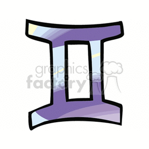 Clipart image of the Gemini zodiac sign symbol, depicted in a stylized and colorful manner with shades of blue and purple.