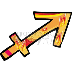 This clipart image depicts the symbol for the Sagittarius zodiac sign, illustrated as a stylized arrow with flames.