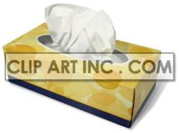 Clipart image of a yellow tissue box with tissues protruding from the top.