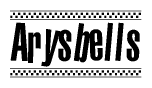 The image contains the text Arysbells in a bold, stylized font, with a checkered flag pattern bordering the top and bottom of the text.