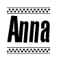   The clipart image displays the text Anna in a bold, stylized font. It is enclosed in a rectangular border with a checkerboard pattern running below and above the text, similar to a finish line in racing.  