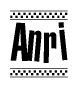 The image contains the text Anri in a bold, stylized font, with a checkered flag pattern bordering the top and bottom of the text.