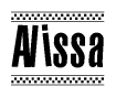 The clipart image displays the text Alissa in a bold, stylized font. It is enclosed in a rectangular border with a checkerboard pattern running below and above the text, similar to a finish line in racing. 