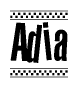 The image contains the text Adia in a bold, stylized font, with a checkered flag pattern bordering the top and bottom of the text.