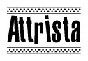 The image contains the text Attrista in a bold, stylized font, with a checkered flag pattern bordering the top and bottom of the text.