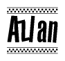The clipart image displays the text Azlan in a bold, stylized font. It is enclosed in a rectangular border with a checkerboard pattern running below and above the text, similar to a finish line in racing. 