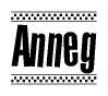 The image contains the text Anneg in a bold, stylized font, with a checkered flag pattern bordering the top and bottom of the text.