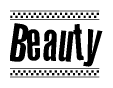 The image contains the text Beauty in a bold, stylized font, with a checkered flag pattern bordering the top and bottom of the text.