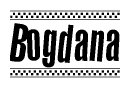 The clipart image displays the text Bogdana in a bold, stylized font. It is enclosed in a rectangular border with a checkerboard pattern running below and above the text, similar to a finish line in racing. 