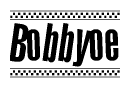 The image contains the text Bobbyoe in a bold, stylized font, with a checkered flag pattern bordering the top and bottom of the text.
