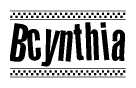 The clipart image displays the text Bcynthia in a bold, stylized font. It is enclosed in a rectangular border with a checkerboard pattern running below and above the text, similar to a finish line in racing. 