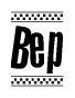 The clipart image displays the text Bep in a bold, stylized font. It is enclosed in a rectangular border with a checkerboard pattern running below and above the text, similar to a finish line in racing. 