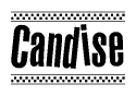 The clipart image displays the text Candise in a bold, stylized font. It is enclosed in a rectangular border with a checkerboard pattern running below and above the text, similar to a finish line in racing. 